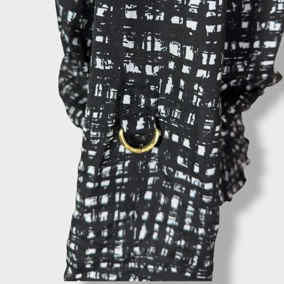 MICHAEL Kors Black and White Smocked Waist Roll Tab Blouse with gold Size Small - Picture 5 of 8